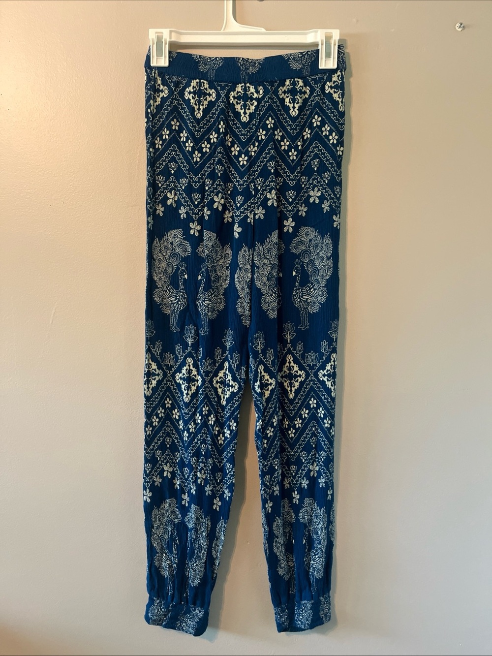 Earthbound Trading Blue White Cream Hippie Lightweight Comfy Boho Pants Small